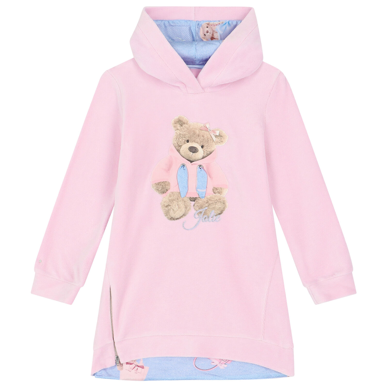 Girls Pink Teddy Hooded Dress, 1, hi-res image number null